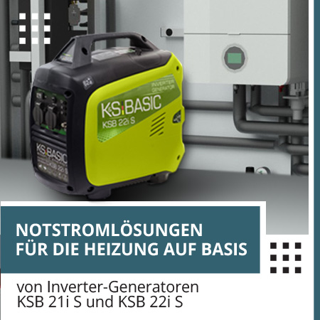 Notstromlösungen für die Heizung auf Basis von Inverter-Generatoren KSB 21i S und KSB 22i S